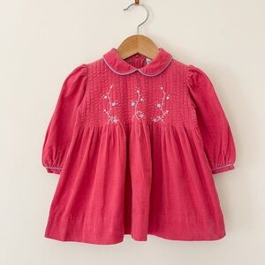 FRIEDKNIT CREATIONS Deep Raspberry Pintuck Embroidered Peter Pan Collar Dress